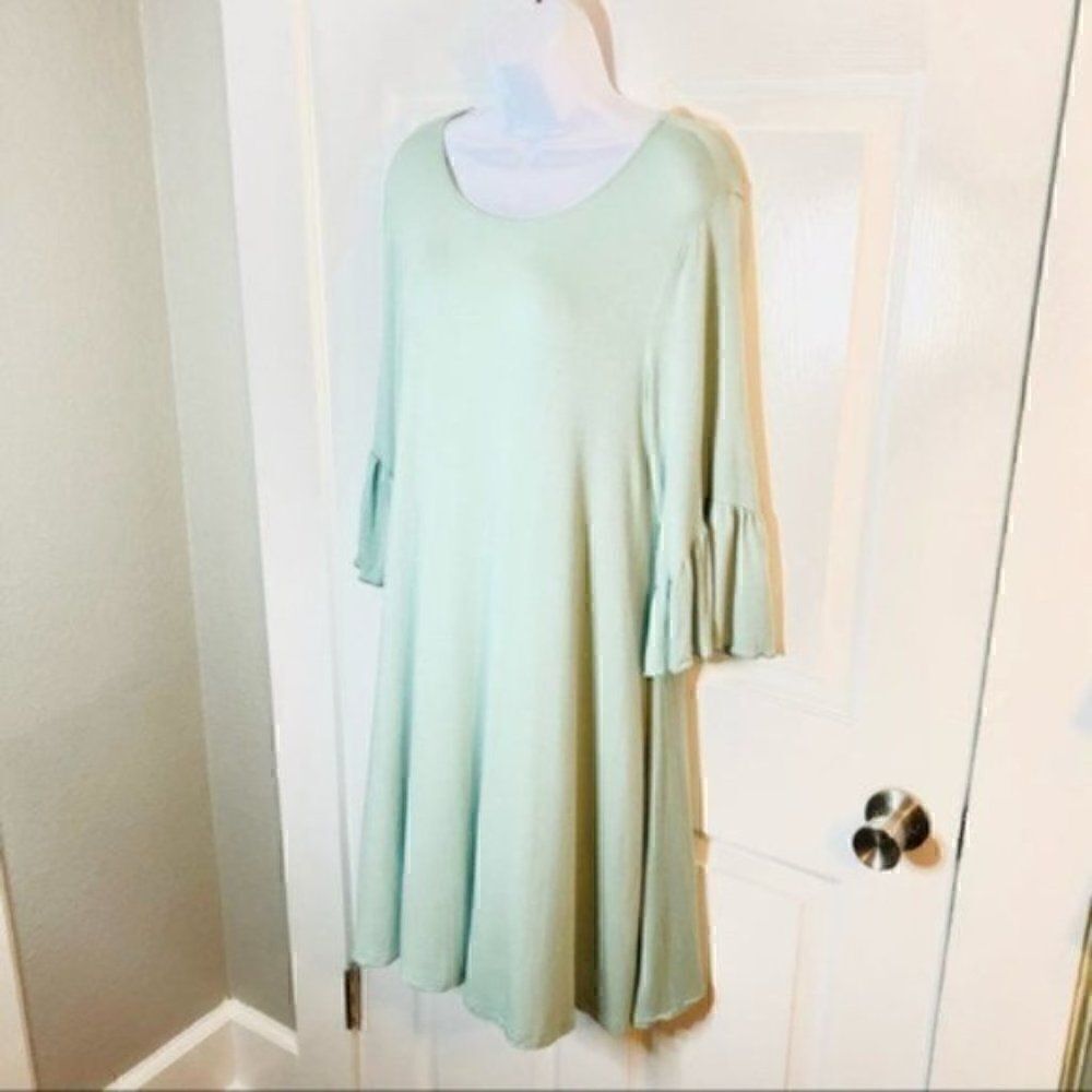 New Directions 3/4 Ruffle Sleeve Swing Dress Mint Green M - Picture 3 of 6